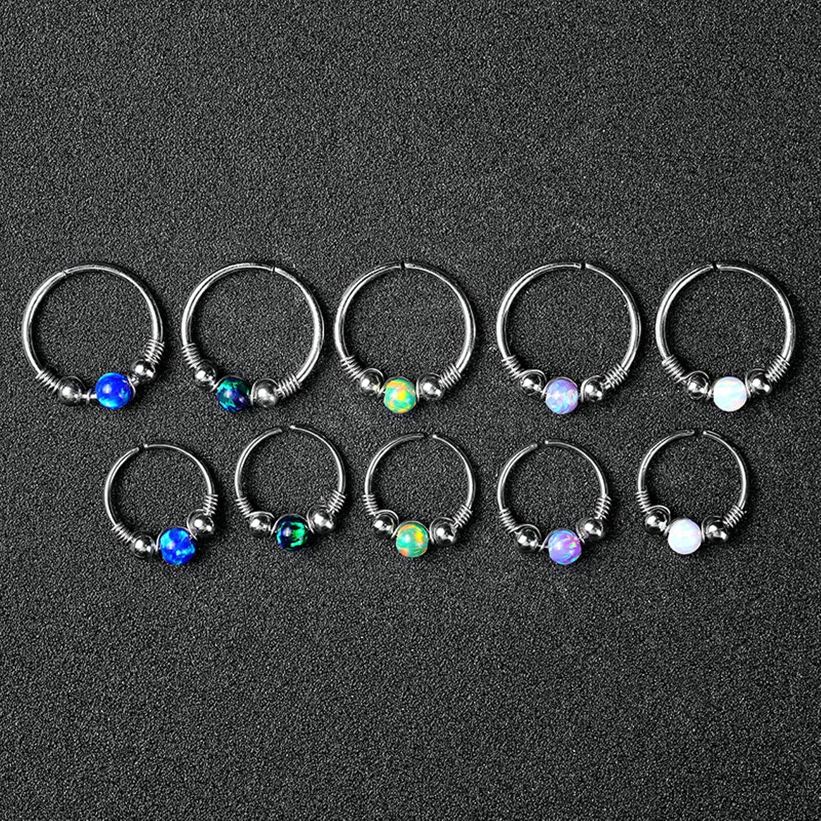 10 Pezzi Anello Naso Acciaio Chirurgico 20G Set per Piercing Naso Anellino Piercing Cerchio Naso 8MM 10MM con Opale e Perla Anello Naso