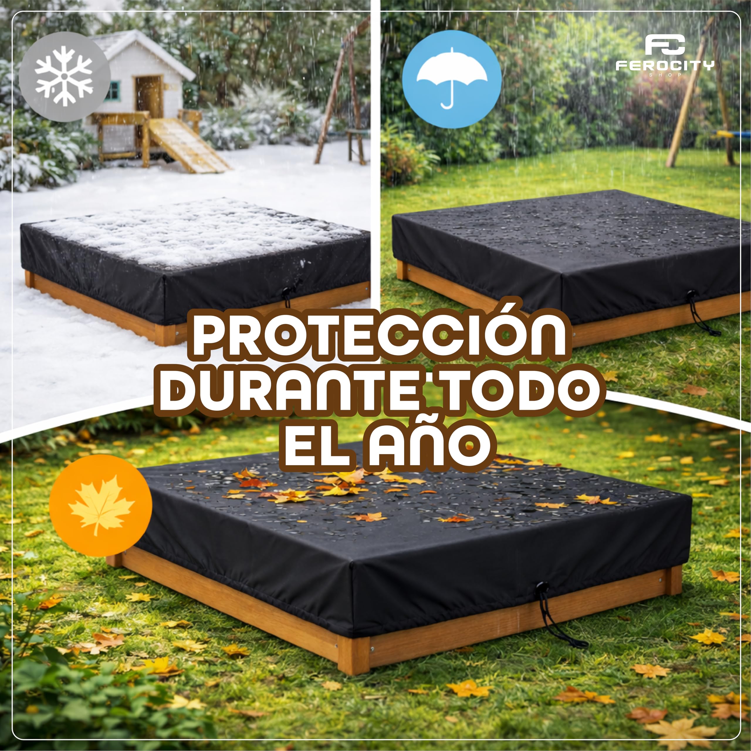 Funda Personalizada Cubierta para arenero a Medida para Todas Las Tallas | Transpirable, Resistente al Agua y al Viento | Cubierta Protectora para arenero, Color Negro [131]