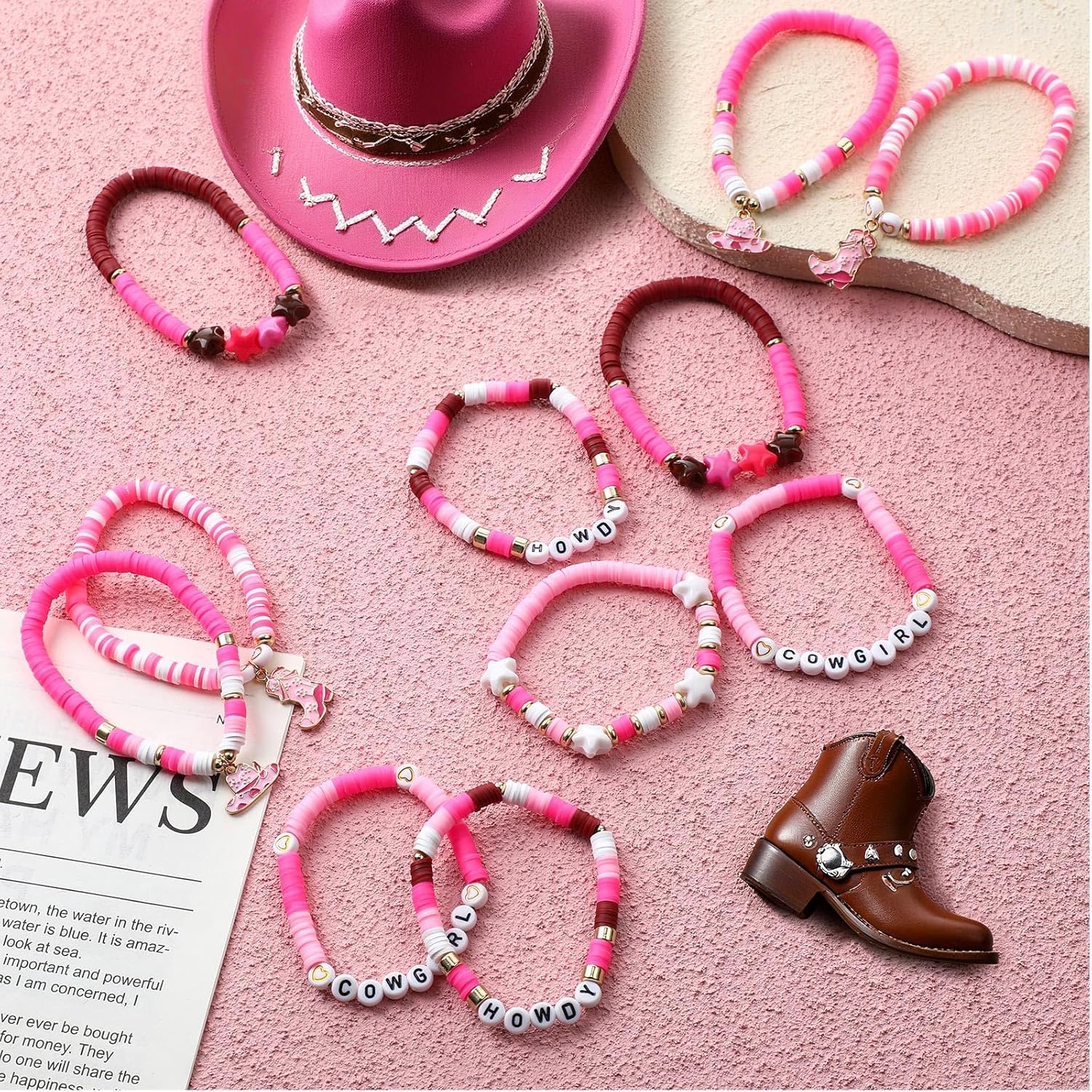Landical 24pcs Western Cowgirl Beaded Stretch Bracelets Bulk Girls Friendship Heishi Bracelets Bohemian Retro Party Favors - Image 4