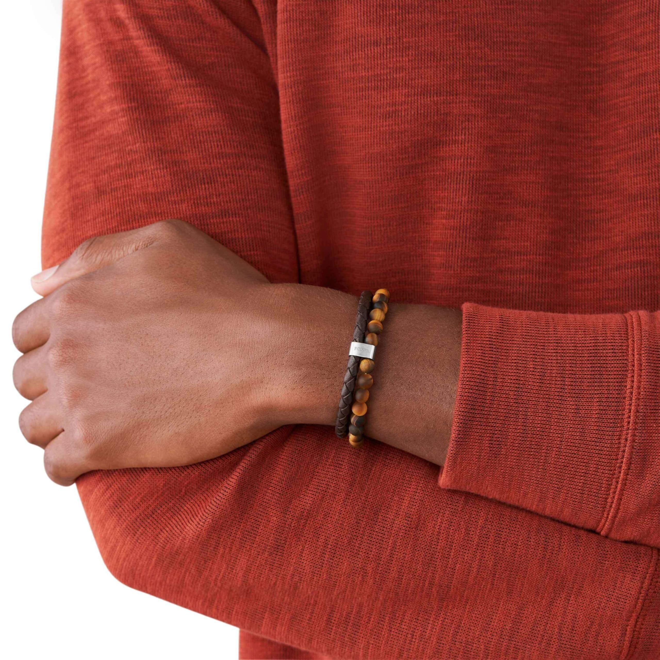 Fossil Herrenarmband aus Edelstahl oder Leder mit Faltverschluss