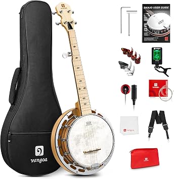 Vangoa Mini 5 String Banjo 28 Inch - طقم صغير للمبتدئين من القيقب للسفر مع حلقة نغمة، رأس Fiberskyn Remo للأطفال والمراهقين البالغين