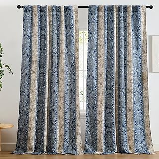 12 Blue Living Room Curtain Ideas for Fresh Calm Inviting Style 50 HLC.ME William Boho Damask Striped Patterned Window Back Tab Rod Pocket ...