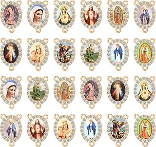 LiHan1028 30pcs Mix 3-Hole Religious Rosary Centerpiece Connectors Enamel Alloy Rhinestones Our Lady Crucifix Connection for Jewelry Making (Gold)