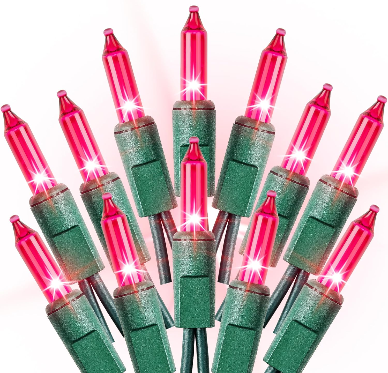 Christmas Lights Indoor Outdoor 100 Count Incandescent Light UL Certified Connectable Christmas Tree Lights with Green Wires for Xmas, Wedding, Holiday, Party, Home, Valentines Day Decoration(Pink) Pink 1 x 100 Count