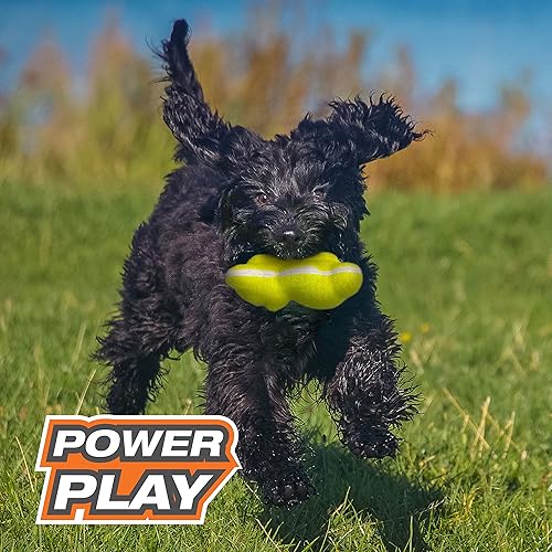 Miniatura 5 de Nylabone Power Play - Pelota de tenis de peluche Gripz, juguete de fieltro de goma, juguetes chirriantes para perros, tamaño mediano (1 unidad)
