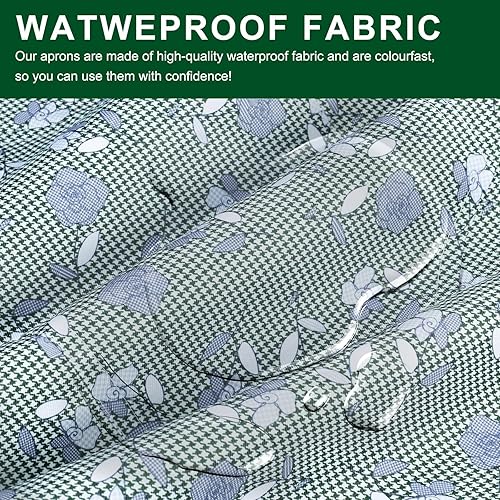 Miniatura 6 de Paquete de 3 delantales florales impermeables para mujer, correa ajustable con bolsillo, multiusos para cocina, arte, jardín