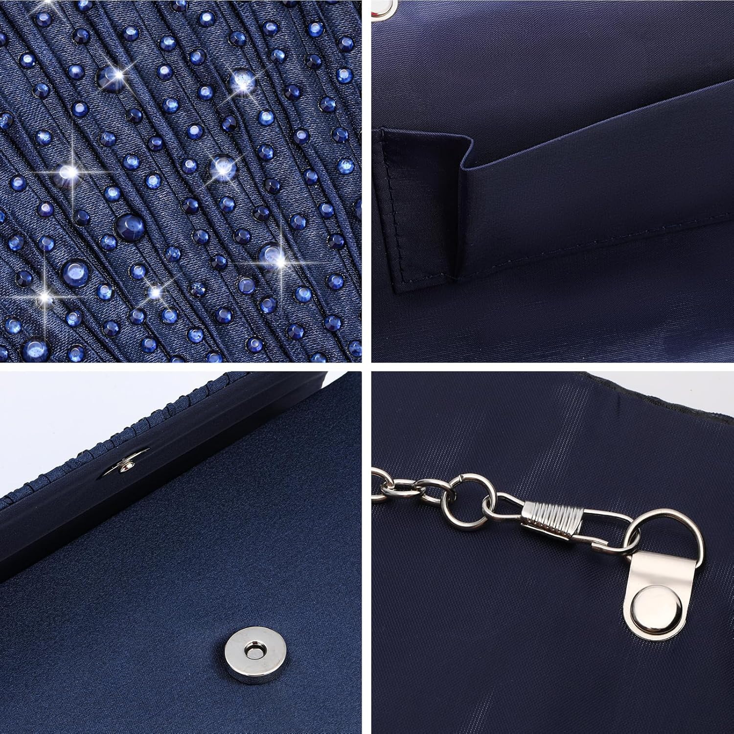 Women Evening Bag Clutch Rhinestone Envelope Party Handbag Bridal Prom Purse - Image 4