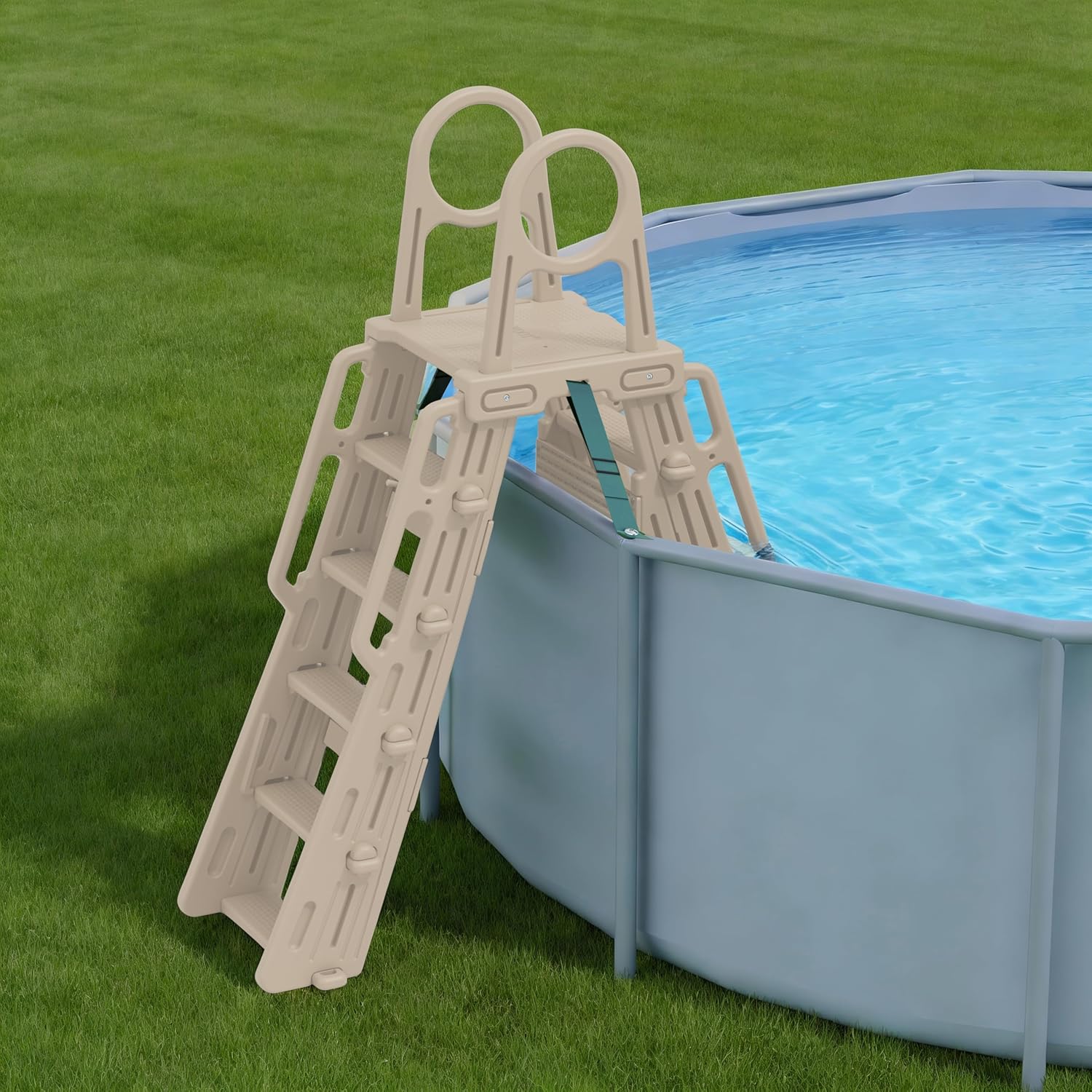 Pool Ladder Above Ground Swimming Safety Plastic A Frame Pool Ladder with Platform and Safety Barrier for 48-52 inches Pool