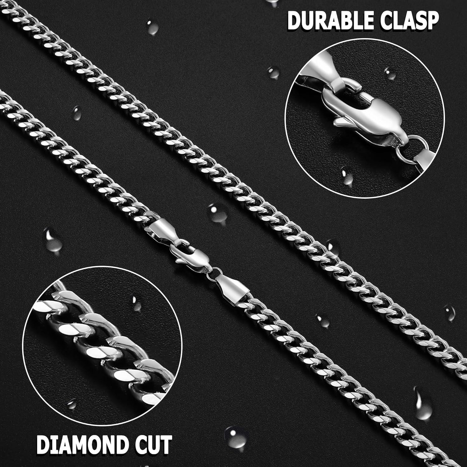 sovesi 3.5/5mm Cuban Link Chain Necklace for Men, Silver Tone/Black/14K Gold Plated Stainless Steel Necklace Chain, Mens Chain 16-28 Inch Jewelry Gift - Image 4