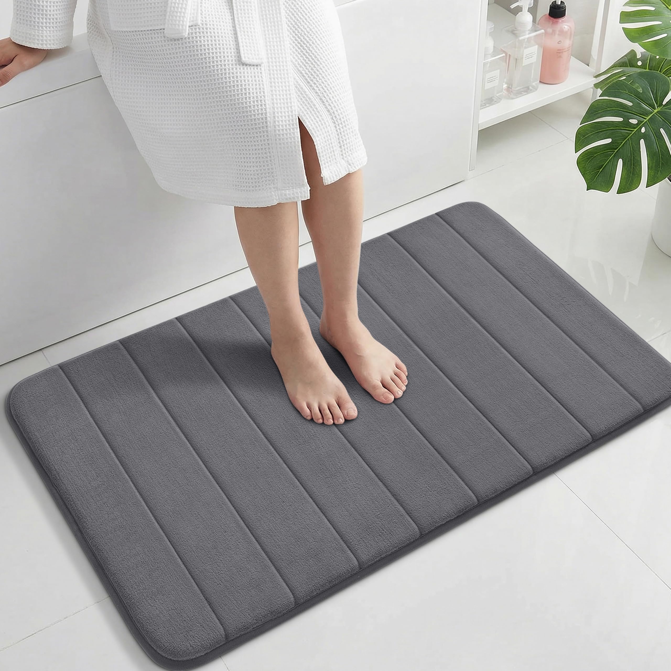 Yimobra Large Bath Mat 36"x24", Super Soft Quick Dry Memory Foam Bathroom Rug, Water Absorbent, Non Slip Backing Machine Washable for Tub Shower, Thick Comfort Support, Dark Gray