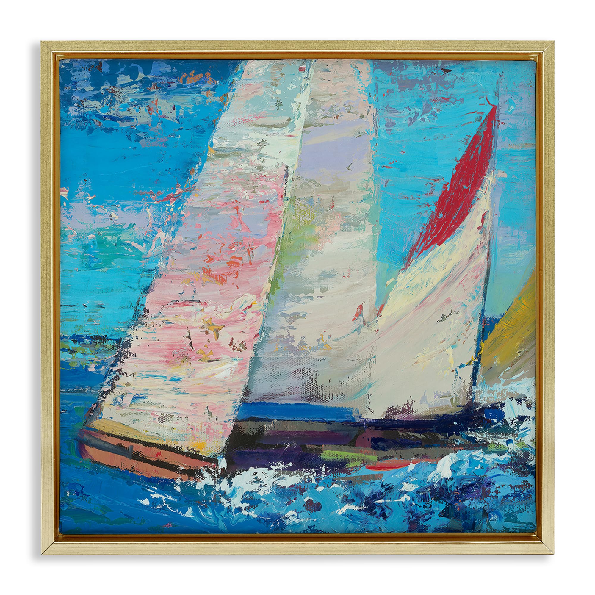 Stupell Industries Expressive Sailboat In Motion 'Expressive Sailboats On Waves', Floating Frame Canvas Art, Gold, 18 X 18 Inches, Easy To Hang And Sturdy, Made In Usa, By Beth A. Forst