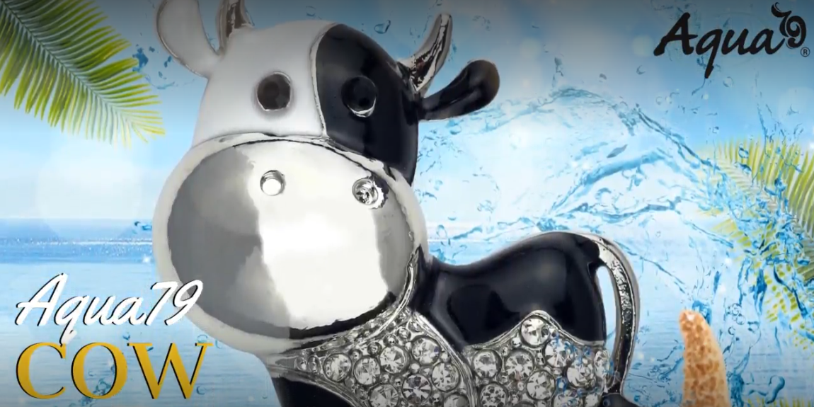 Imán decorativo de vaca brillante con cristales de plata miniatura 7