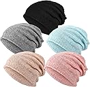 SATINIOR 5 Pieces Women's Slouchy Beanie Chemo Hat Stretch Cancer Head Wraps Sleep Head Scarf for Cancer Patient