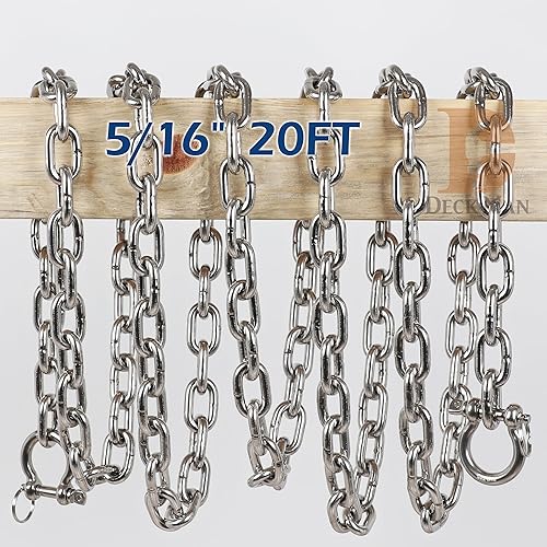 Miniatura 7 de Deck Man 316 cadena de anclaje de barco de acero inoxidable de 516 pulgadas con 2 grilletes de 38 pulgadas, grado marino
