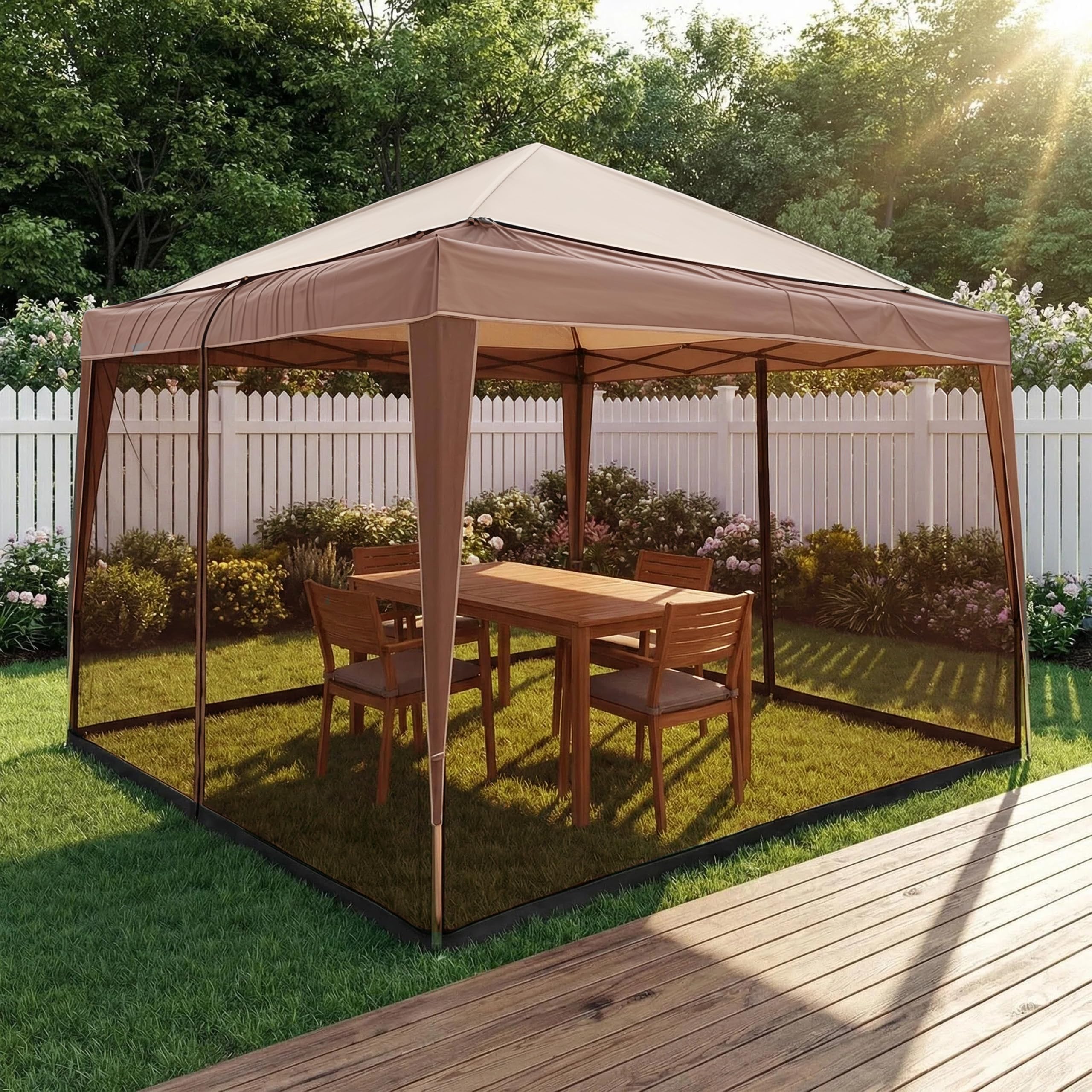 Zanzariera per gazebo 3 x 3 m, zanzariera regolabile | 2 porte con chiusura lampo per zanzariera, con supporto riempito d'acqua, per giardino, patio, cortile, campeggio