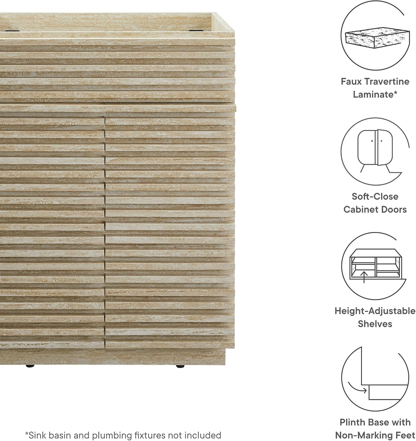 Modway Render Faux Travertine Slatted Bathroom Cabinet in Travertine