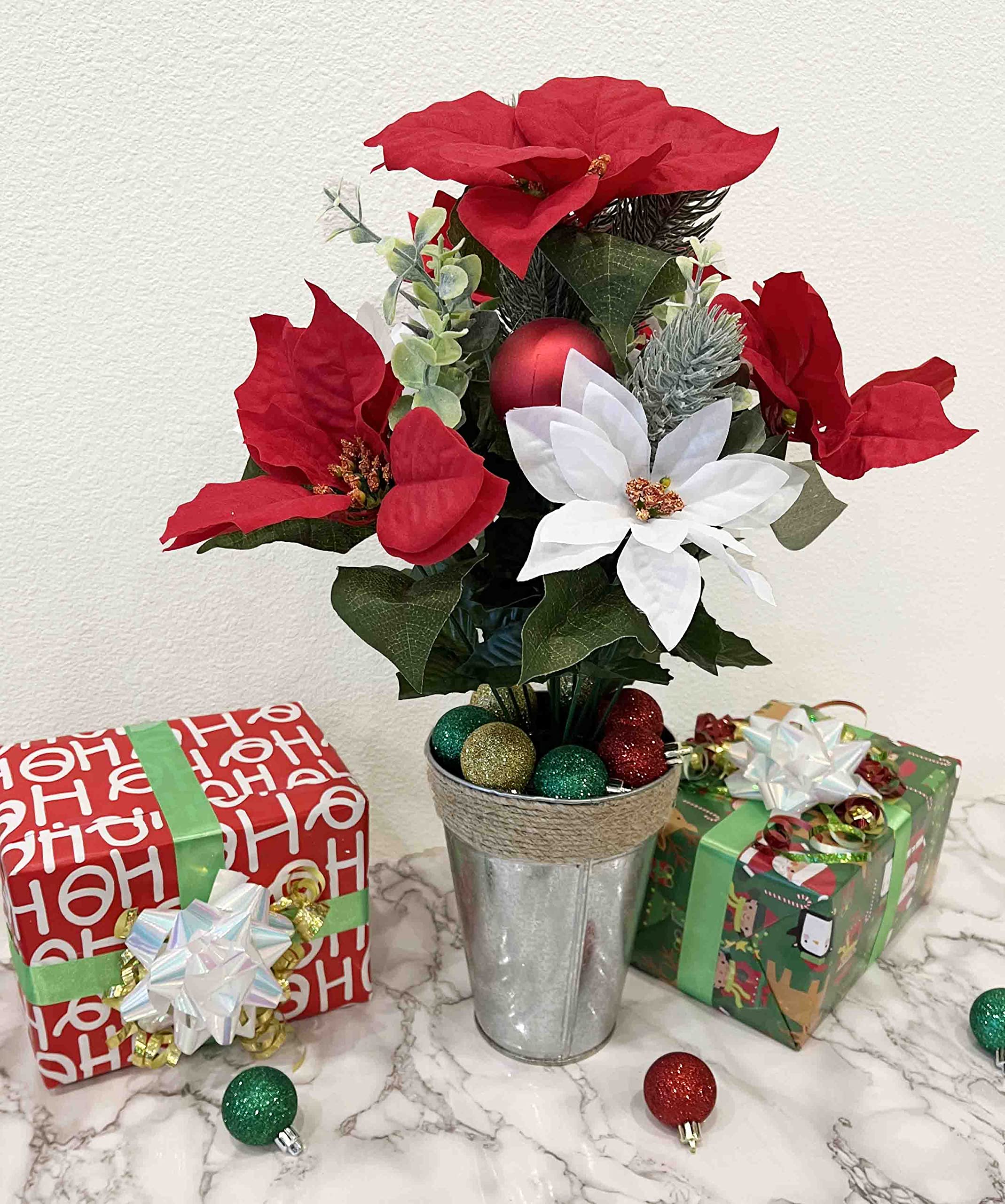 Admiré par la Nature Gpb781-rd/CM 12 tiges Simili en Velours Poinsettia de Noël Bush