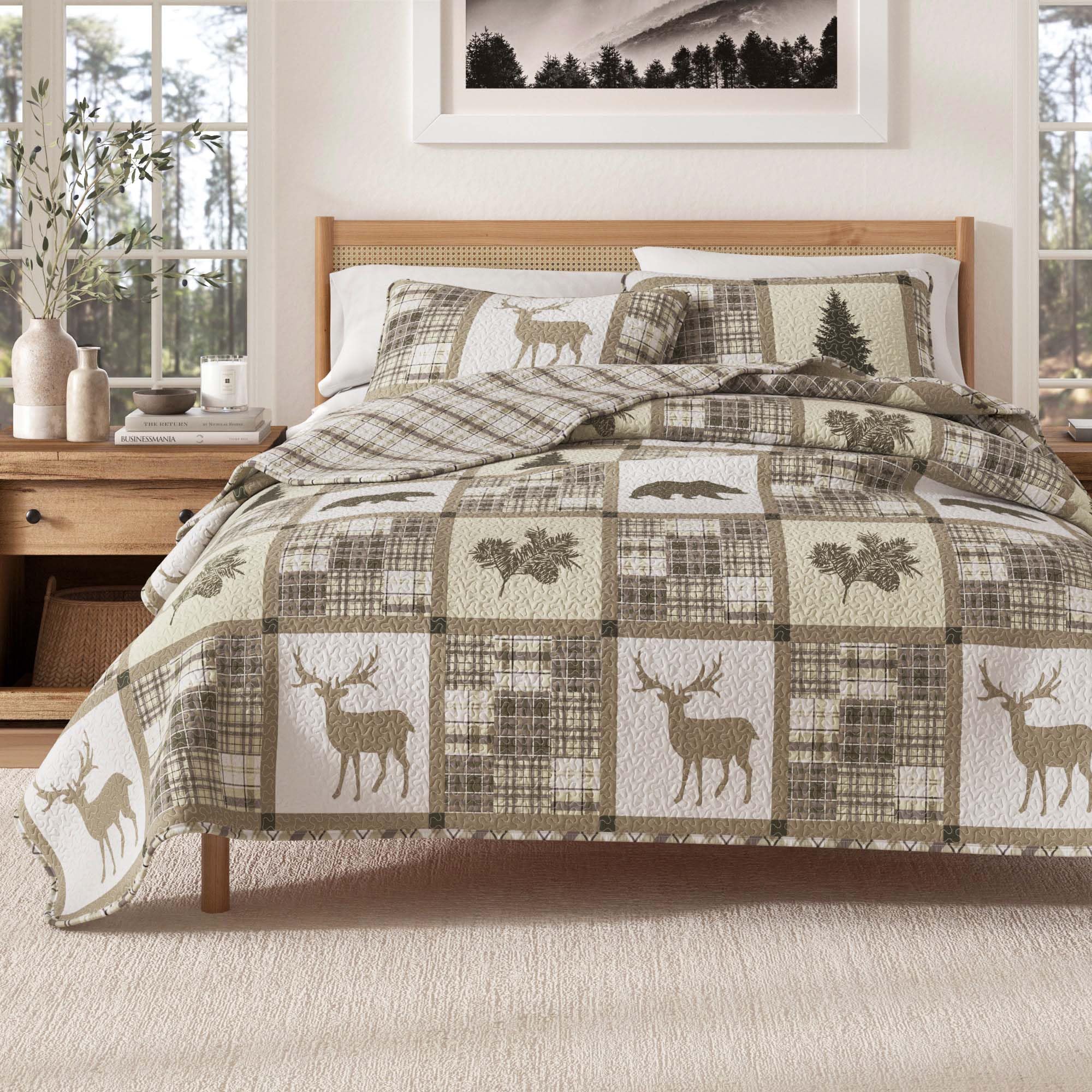 Great Bay Home 3-Piece Lodge Quilt Set Shams. Durable Cabin Bedspread Shams Rustic Printed Pattern. Stonehurst Collection Brand. (Full/Queen)