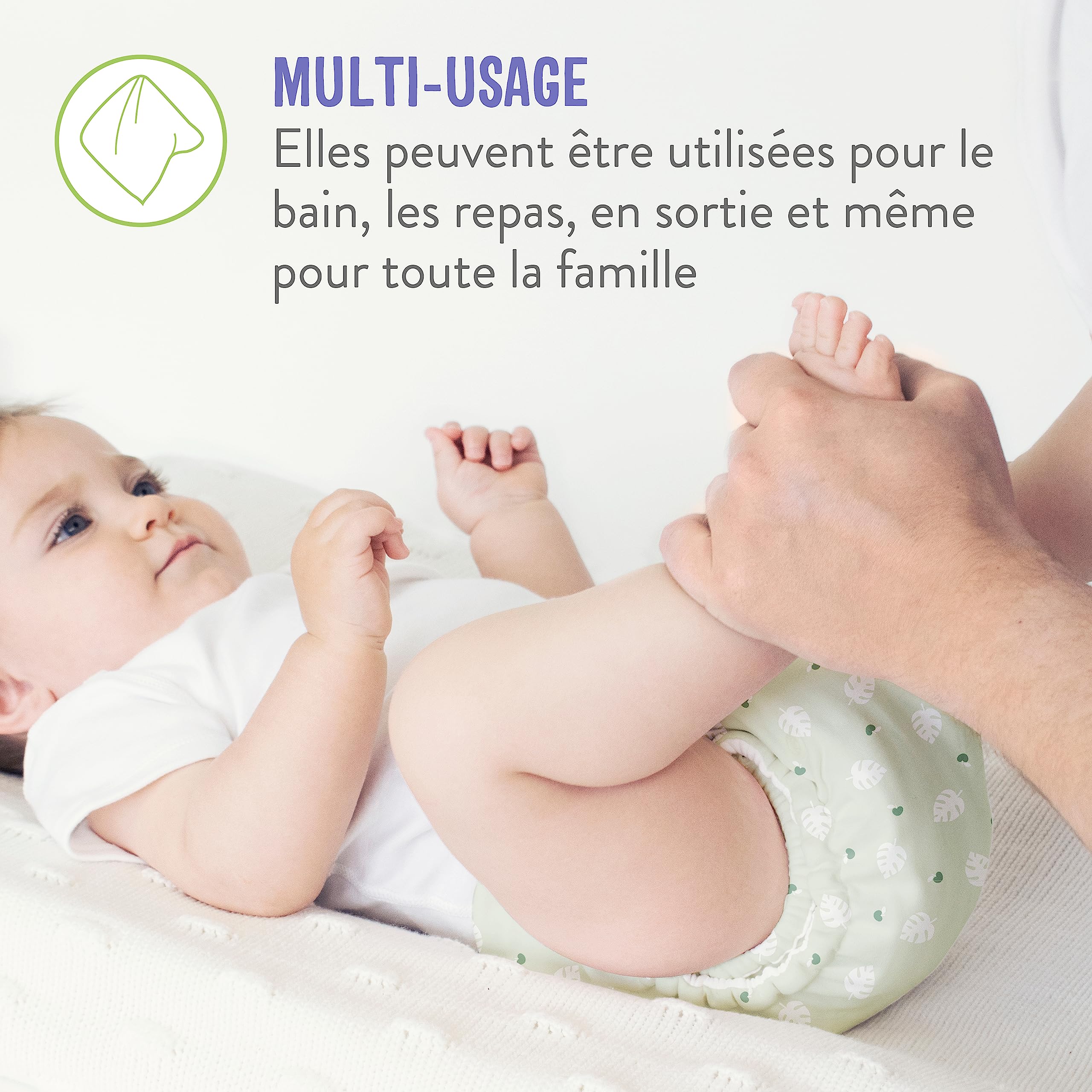 Bambino Mio, Lingettes bébé lavables Extra+, Saines, Zéro déchet, Deux utilisations, Lot de 10, Neige - L'emballage peut varier