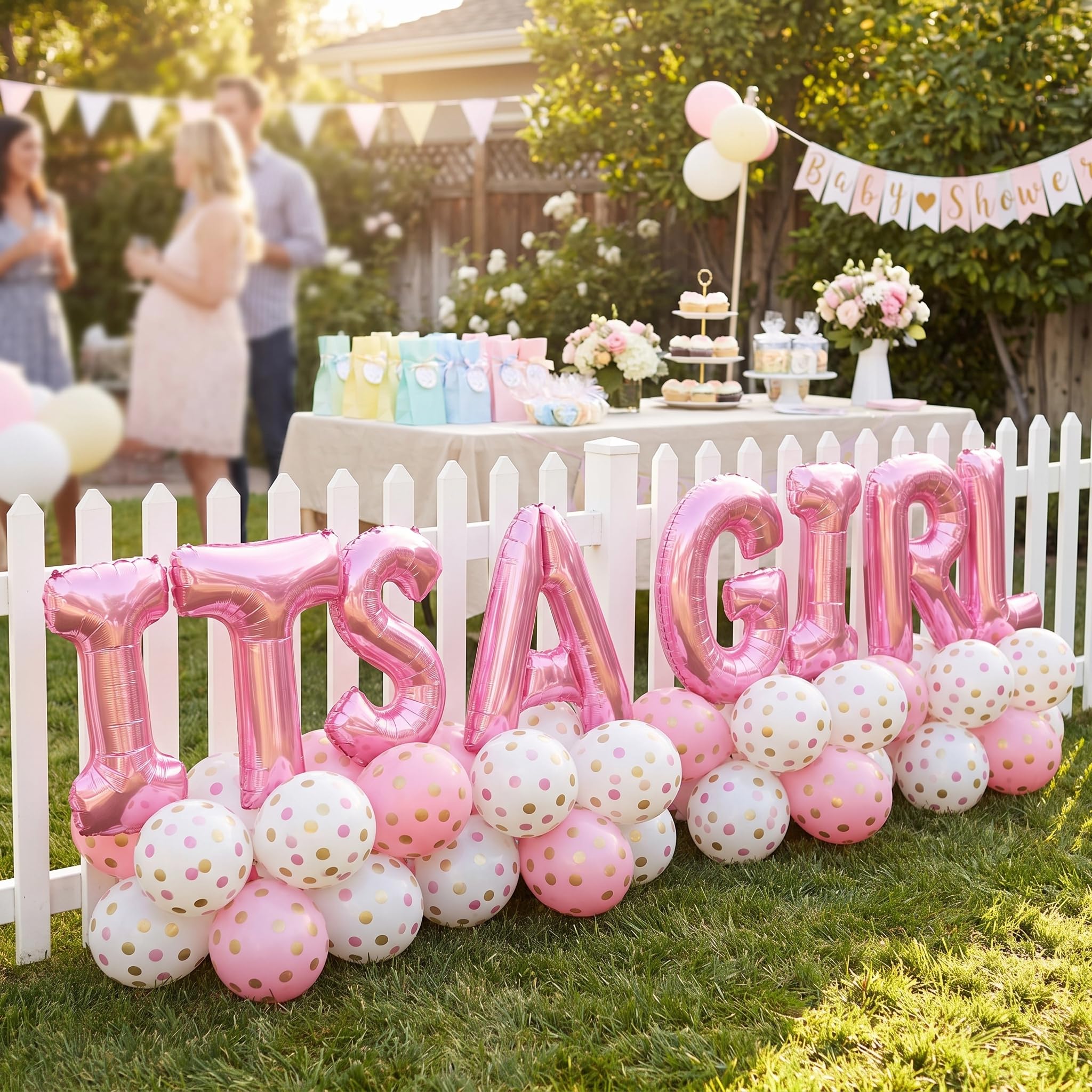 Kit de decoración de patio con frase en globo "It's a Girl", papel de aluminio rosa