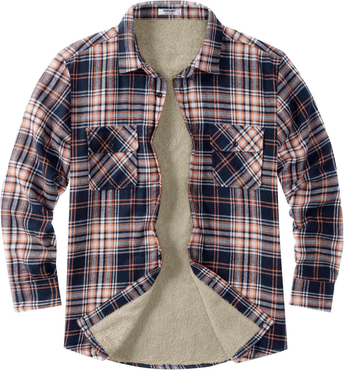 COOFANDY Men's Sherpa Lined Flannel Shirt Jacket Long Sleeve Button Up Fleece Plaid Shirts