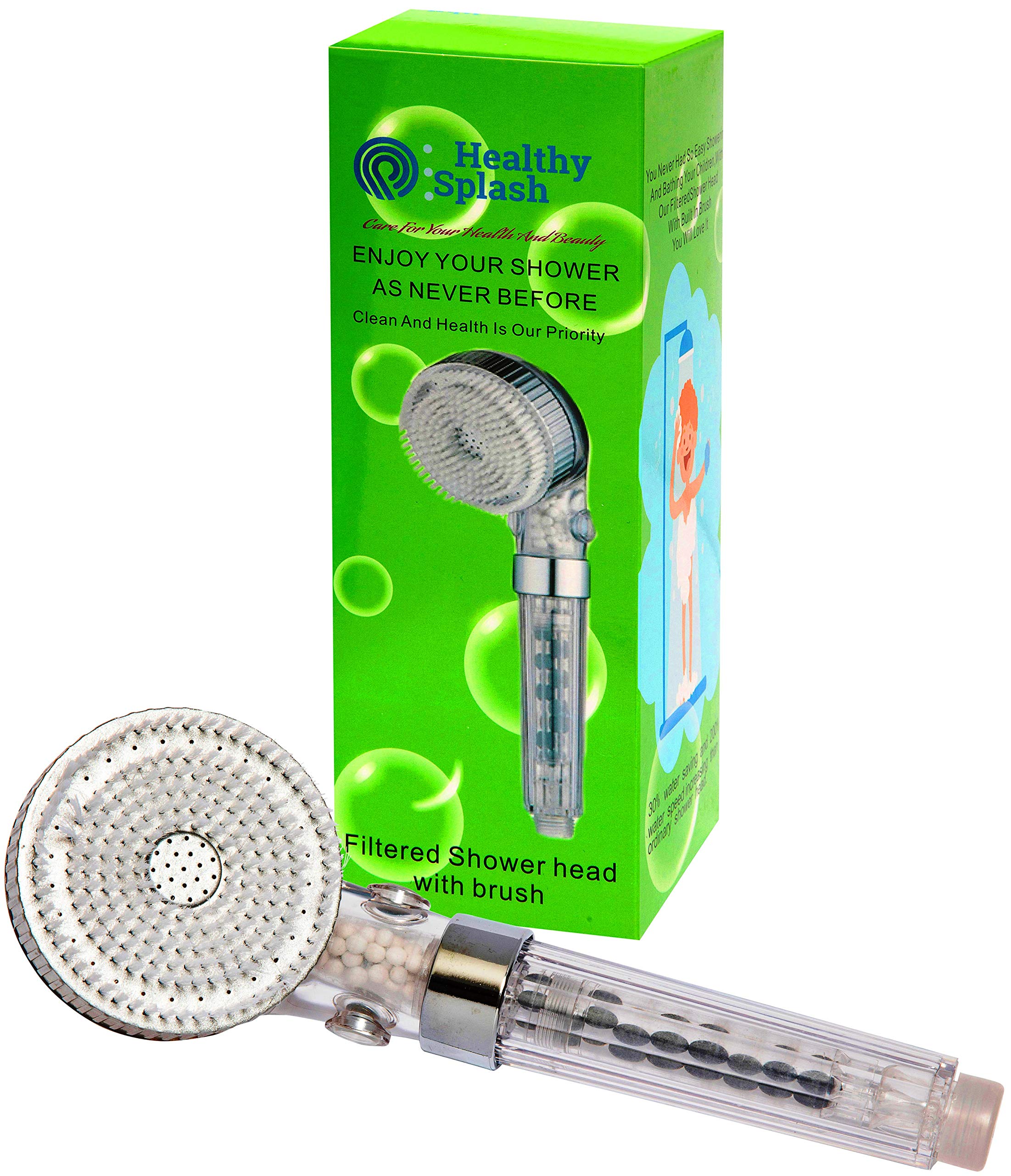 HOLISTIC　CURE　SHOWERHEAD Healthy Splash - Filtered Handheld Shower Head with Brush