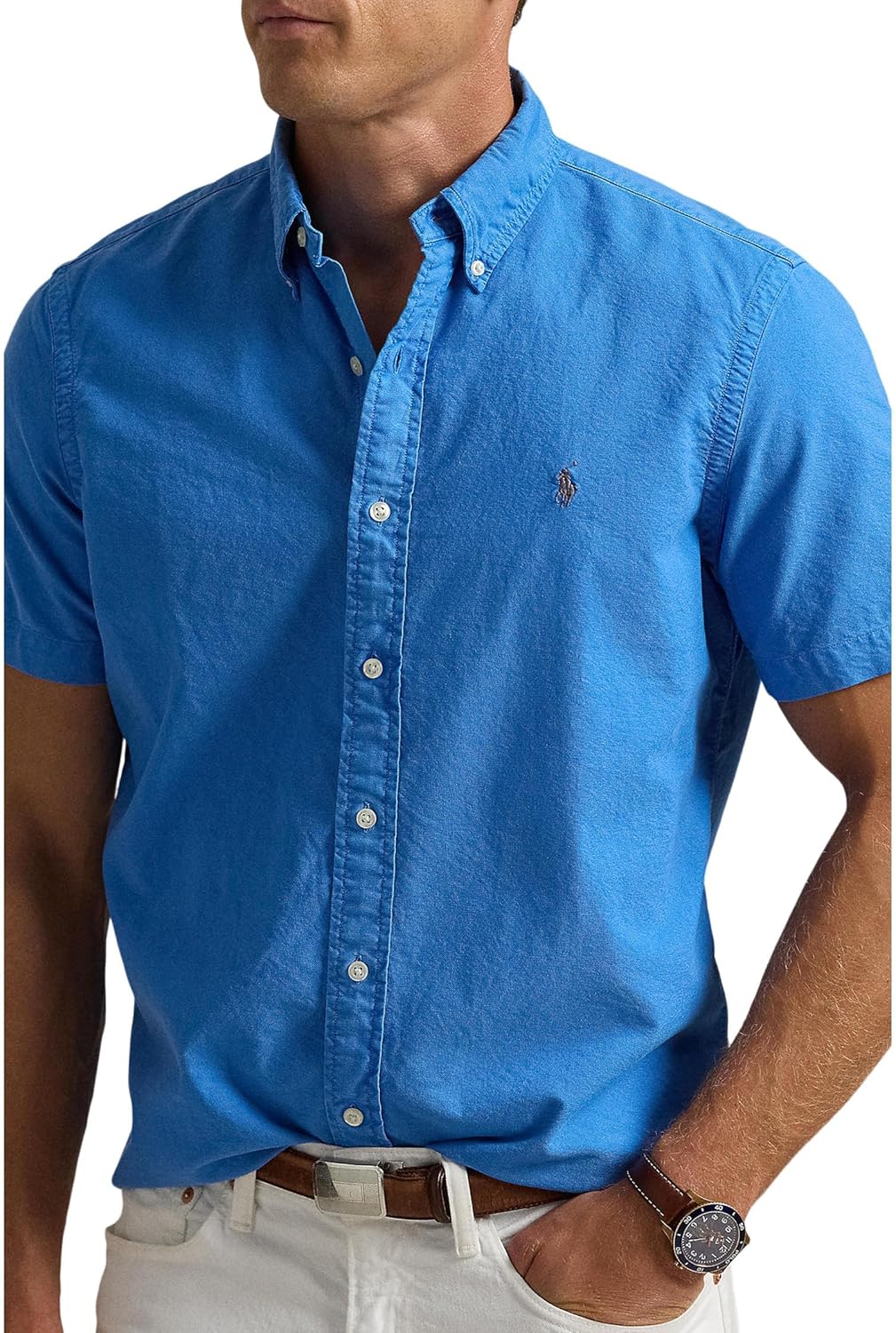 POLO RALPH LAUREN Men's Classic Fit Garment-Dyed Oxford Shirt Blue Orbit Small