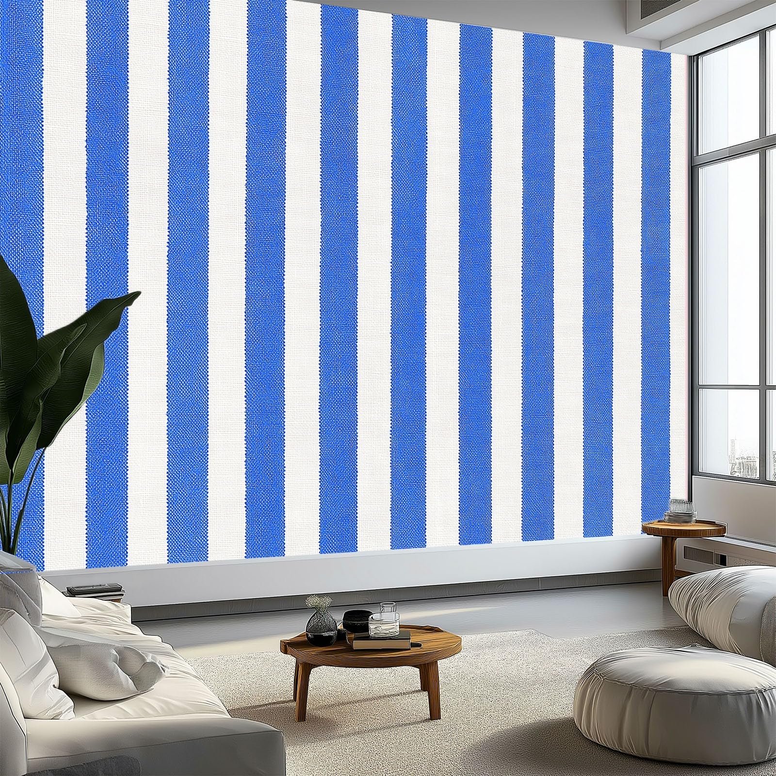 Générique Panoramiczna tapeta 200 x 140 cm abstrakcyjne świeże klasyczne paski - tapeta z efektem 3D gobelin ścienny z włókniny - dekoracja ścienna do salonu, sypialni i kuchni, niebieska