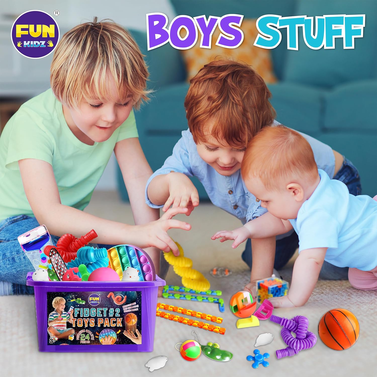 Fidget Pack Box for Boys Girls 4-12, FunKidz Fidget Toys for Kids 5-7 Autistic Sensory Mystery Birthday Gifts in Reusable Portable Treasure Box Nice Party Favors