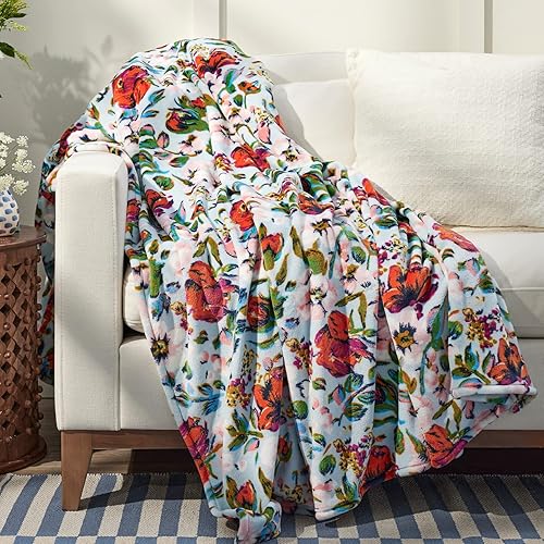 Vista 61 de Vera Bradley - Manta de felpa, gris, King Azulejo Plaza,Java azul marino y blanco,Floral Sea Air,Macarrón Anémonas,Bachelor Buttons Azul