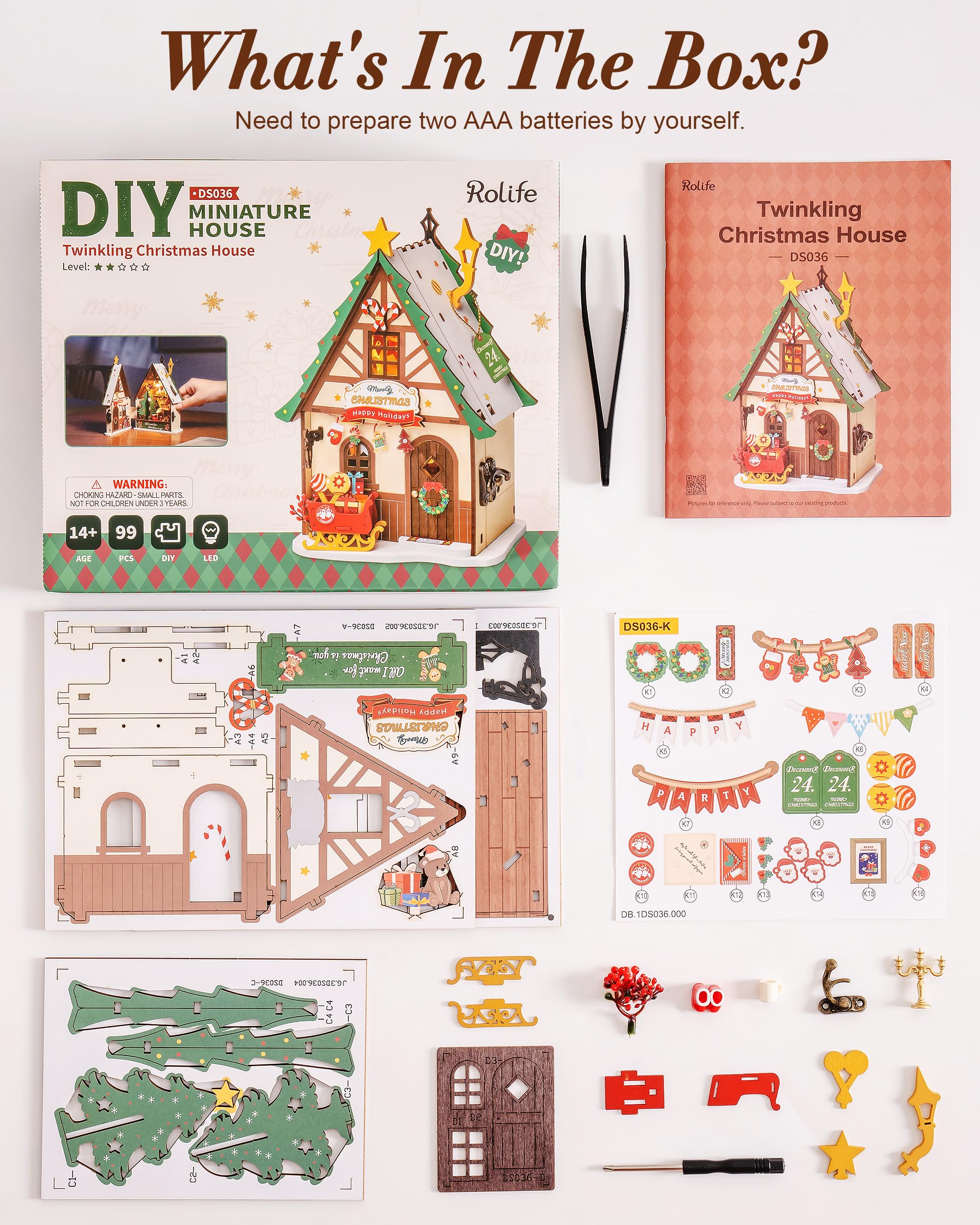 Rolife DIY Miniature House Modellismo Casa in Miniatura da Costruire Twinkling Christmas Modellismo da Costruire Adulti 3D Puzzle Legno Diorama Kit Fai Da Te Regali Bricolage di Natale DS036