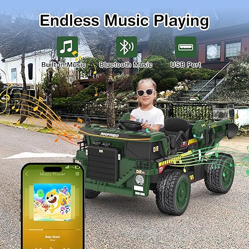 Miniatura 6 de ANPABO Camión volquete de 24 V, motores potentes de 2 x 75 W, hasta 4.4 Mph, neumáticos EVA, vehículo de construcción con cama volquete eléctrica y