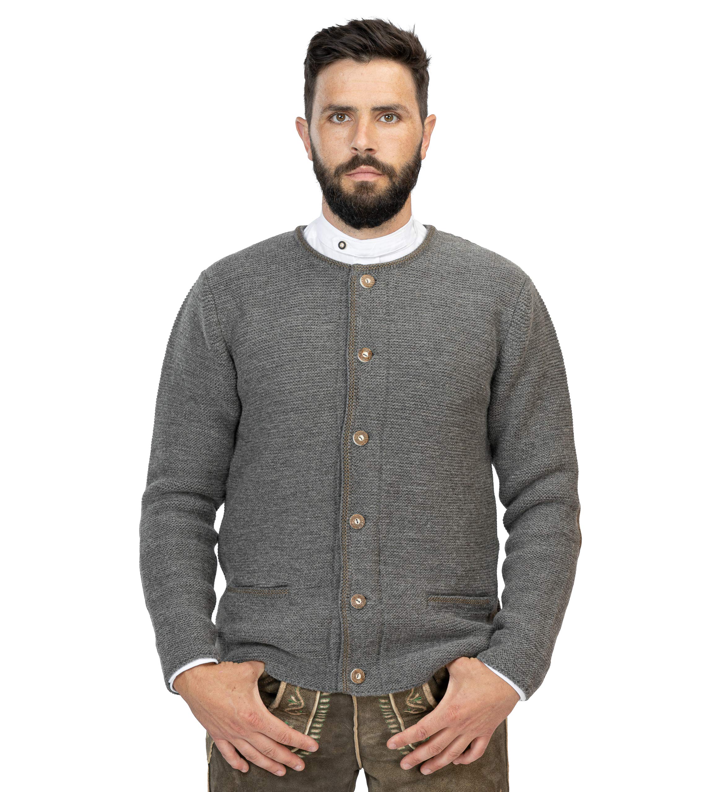 Cardigan da uomo di alta qualità in lana – elegante giacca tradizionale bavarese, cardigan e pantaloni in pelle giacca grigio Niklas
