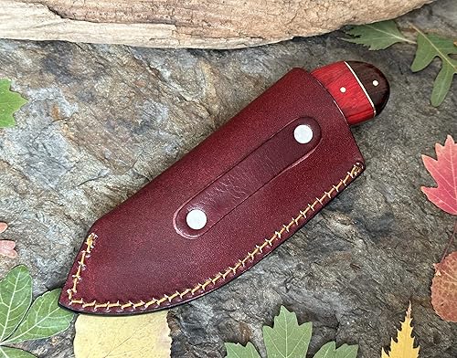 Miniatura 4 de WINTERFELL Cuchillo de acero de Damasco hecho a mano con mango de madera, cuchillo de espiga completa de hoja fija de 7 pulgadas con funda de cuero,