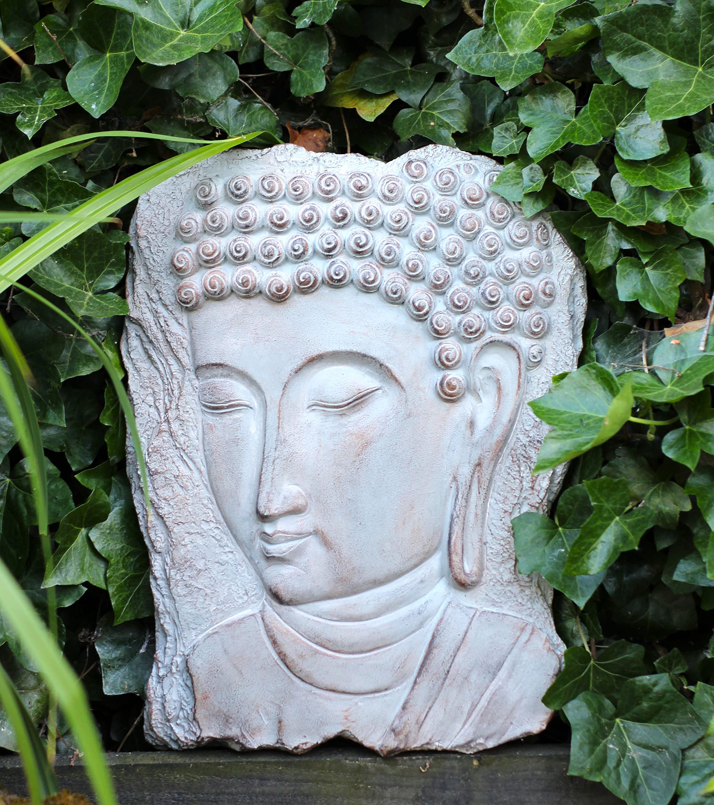 HH Home Hut Garden Ornament Plaque Buddha Head Sculpture indoor outdoor Decor Stone Ceramic