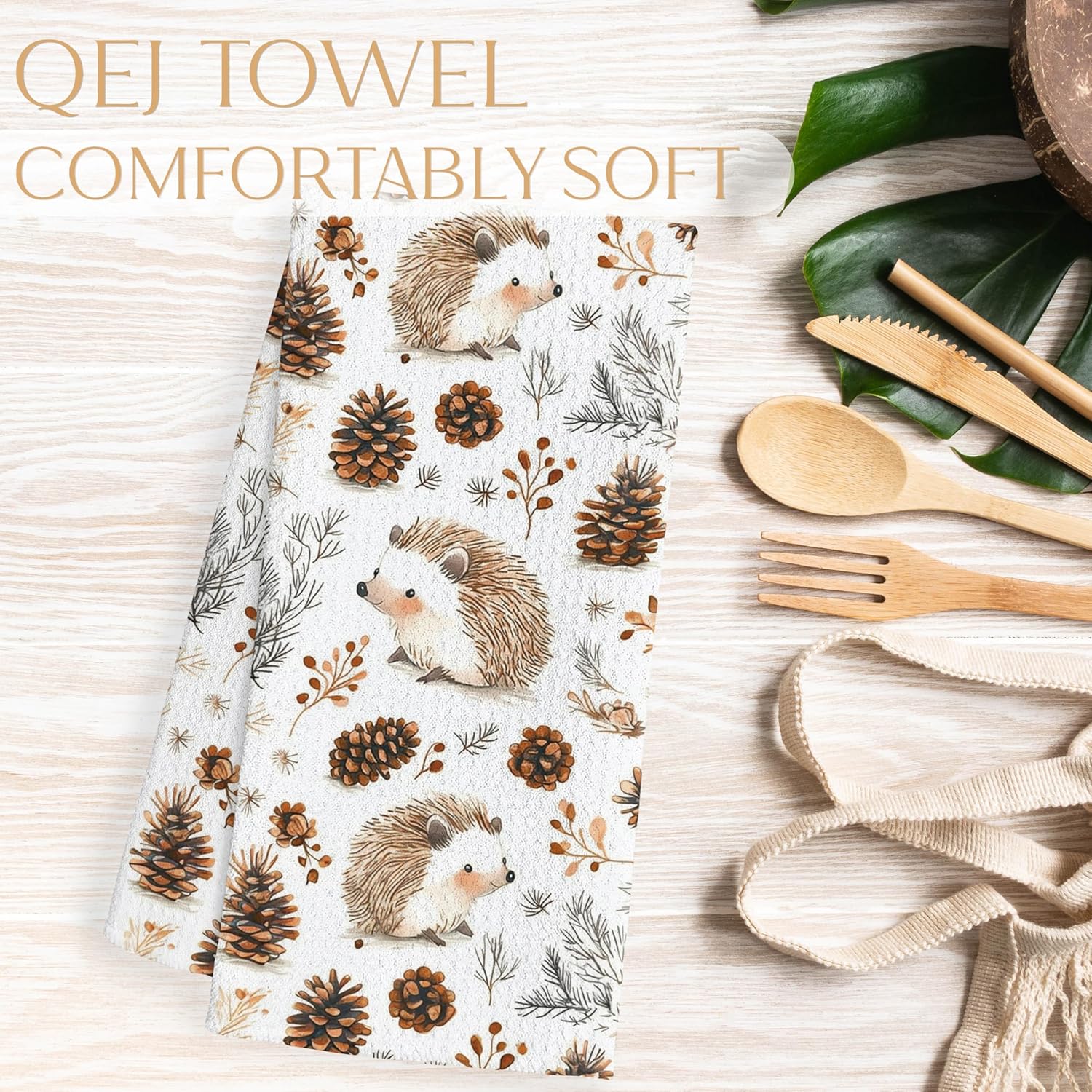 Fall Hedgehog Bathroom Hand Towels, Hedgehog Gifts, Kids Bathroom Decor, Cute Forest Animal Pine Cones Autumn Decorative Hand Towels for Kids Bath Room Washroom, 16x24 Inch - Image 5