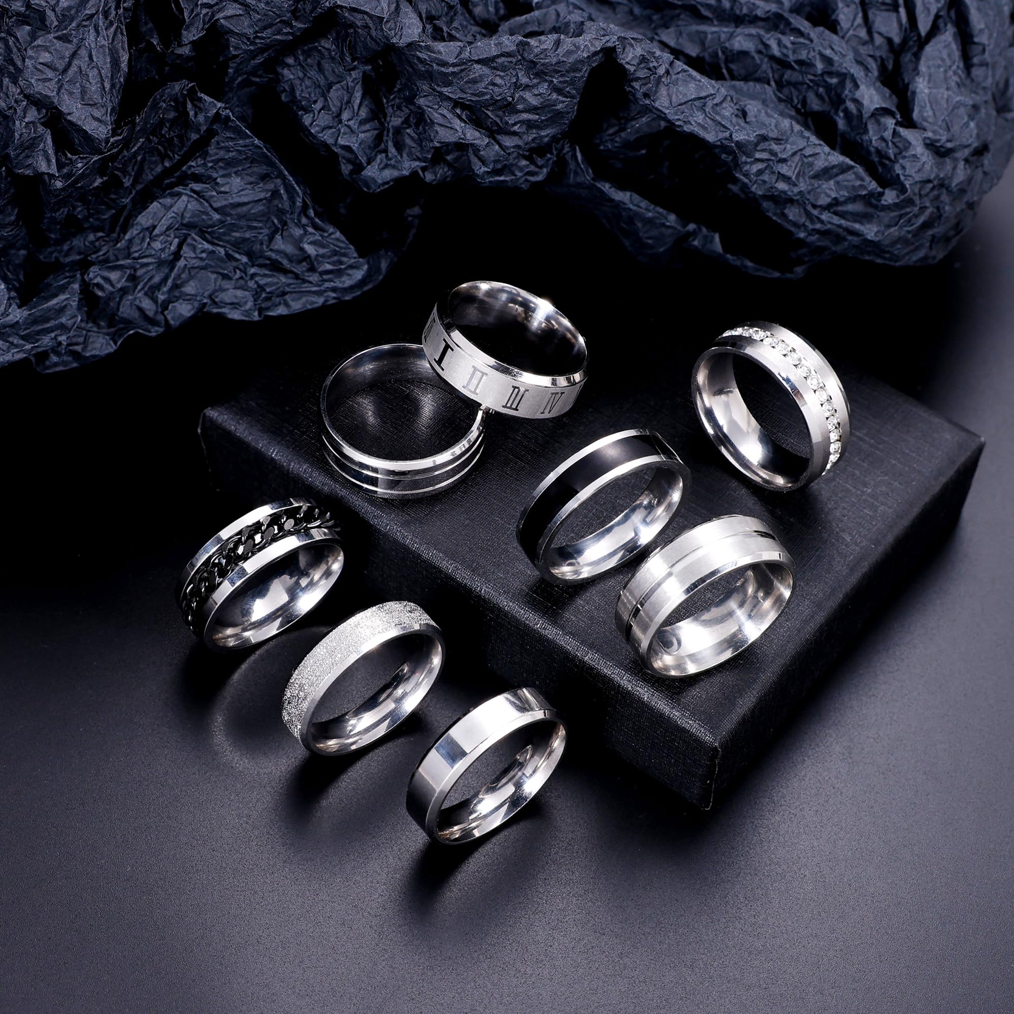 REVOLIA 16PCS Silver Rings for Men Stianless Steel Band Rings for Men Women Simple Engagement Wedding Promise Rings Set