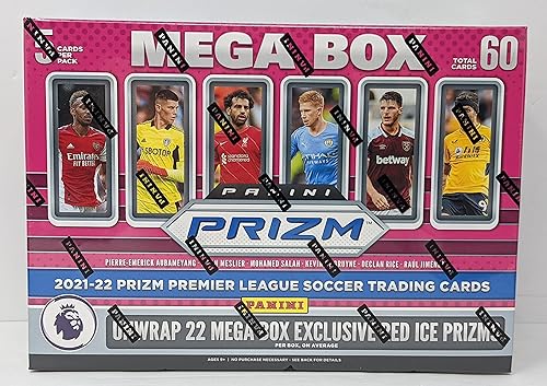2021-2022 Panini Prizm Premier League Soccer Trading Cards Mega Box - 22 Exclusive Red Ice Prizms