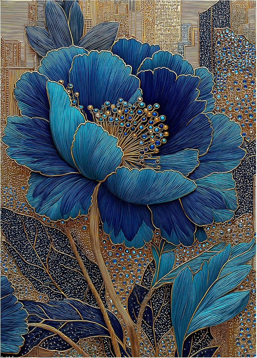 Blue Flower Puzzles for Adults 1000 Pieces, Beautiful Vintage Elegant Floral Jigsaw Puzzles, Diamond Aesthetic Art Plant Theme Puzzle Challenge for Adults Artistic