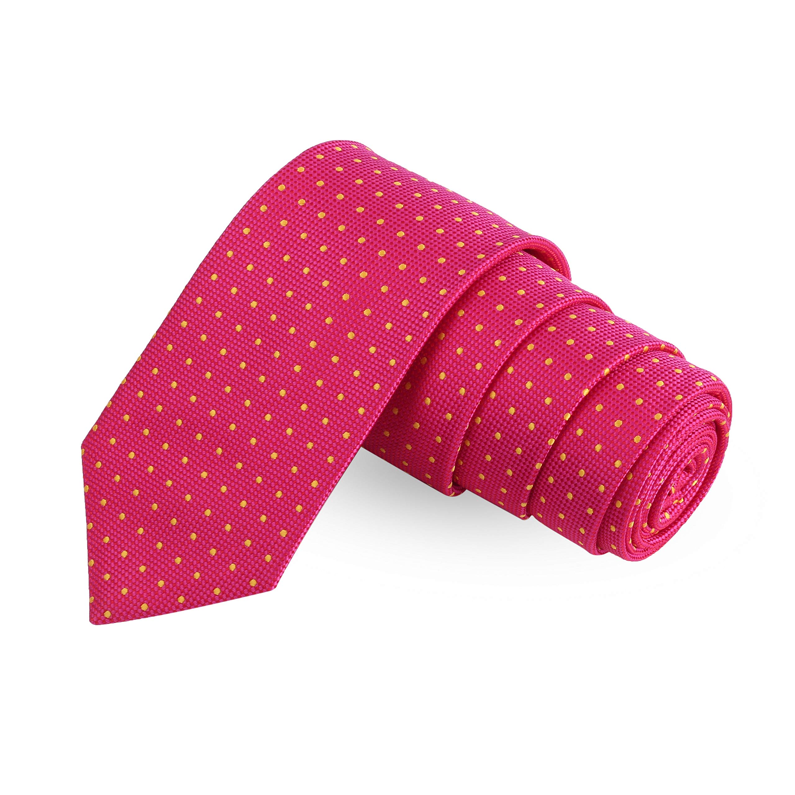 Notty Yellow Polka Dots Pink Colored Microfiber Necktie For Men-image-0