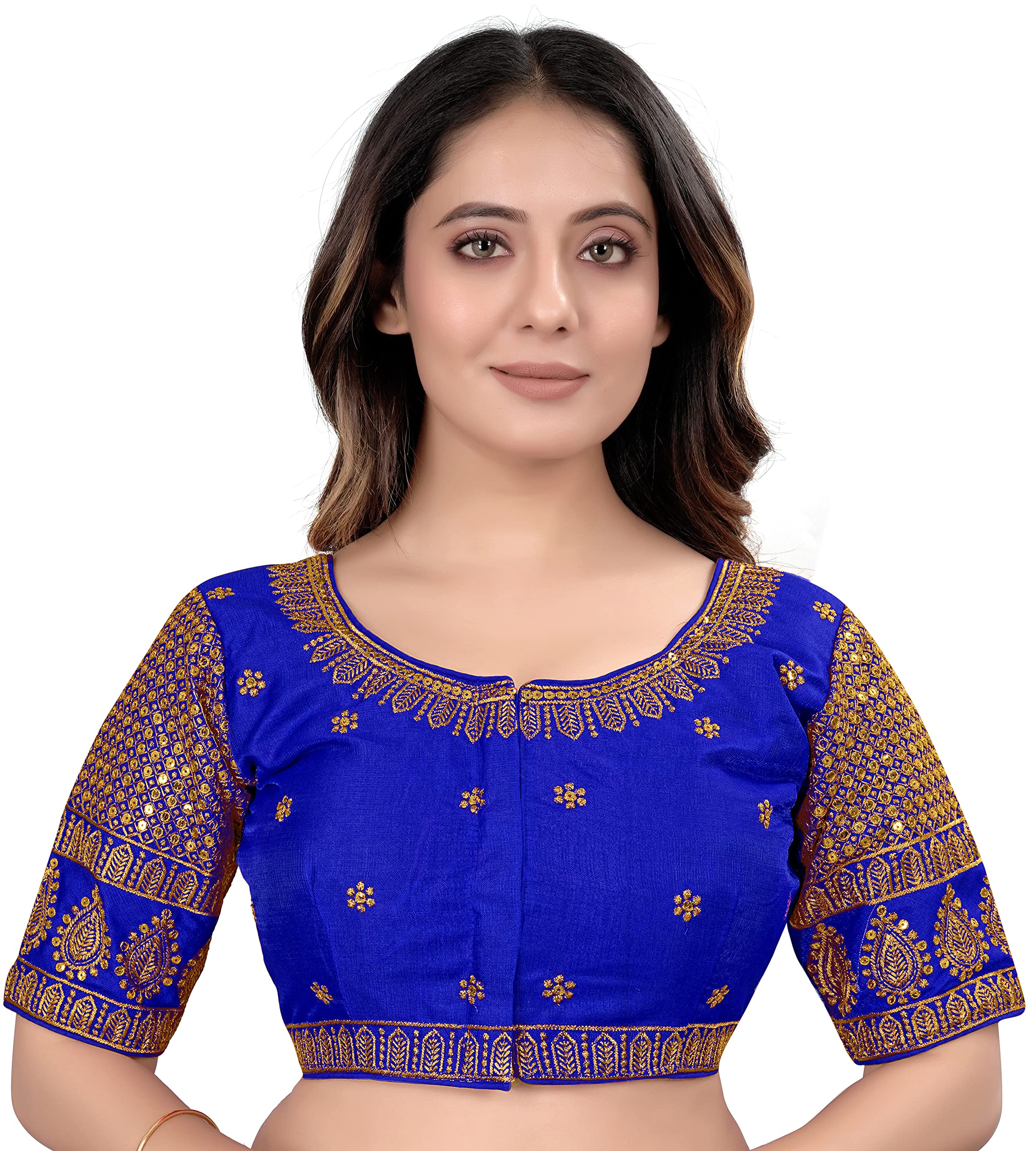 Pujia Mills Women's Blouse Readymade Blouse Embroidery Blouse Readymade Blouses For Women Readymade Blouses For Women Half Readymade Saree Blouse For Women Blue Blouse Readymade (Delta Royal Blue 38)