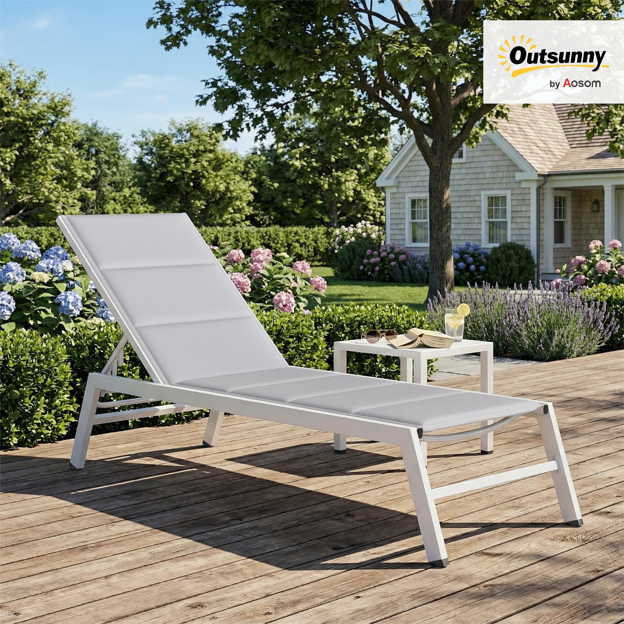 Outsunny Lettino Prendisole da Giardino Seduta Imbottita Grigio Chiaro | Schienale con 6 Posizioni Regolabili, Sdraio da Giardino in Texteline, Telaio in Alluminio Leggero, per Terrazzo Piscina
