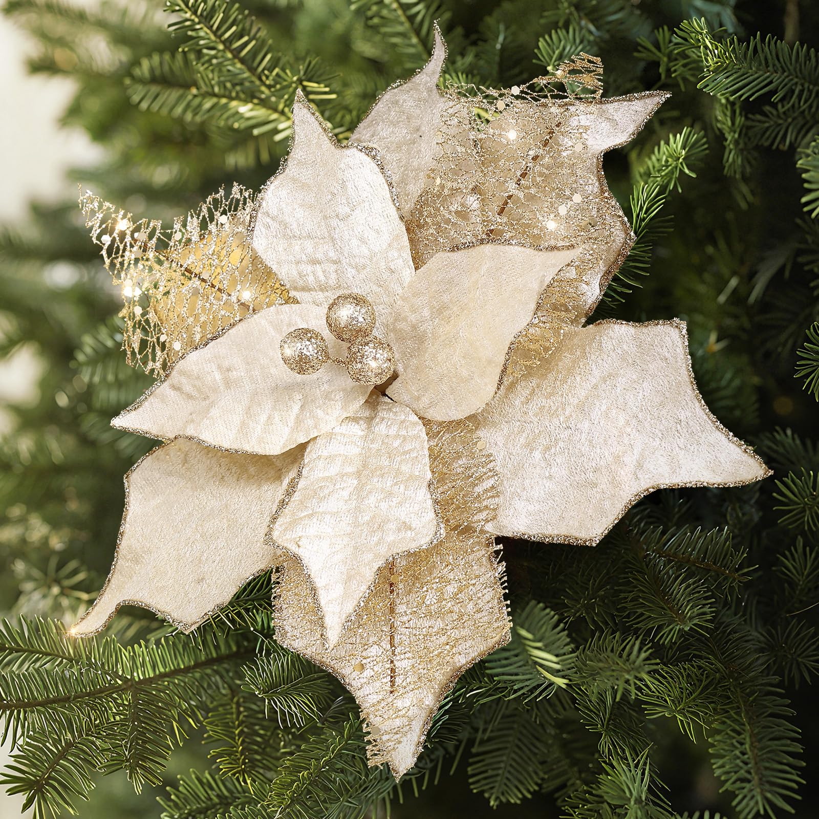 Alupssuc 9 Inch Glitter Poinsettia