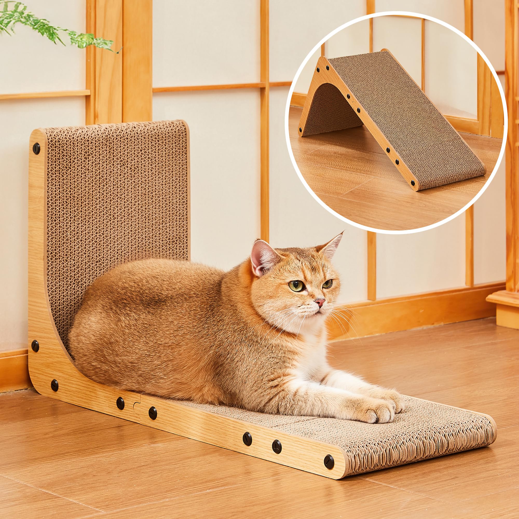 Value 2-Pack 23.6 Inch L-Shaped Cardboard Cat Scratcher, Dual Use (Vert/Horiz) Scratch Pad with Toy Balls, Wall-Mountable Furniture Protector Cat Scratchers for Indoor Cats, Couch & Wall
