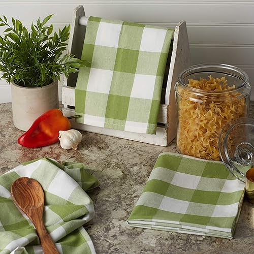 Miniatura 4 de DII Buffalo Check Kitchen Collection, juego de toallas de cocina estilo granja clásico, 20x30 pulgadas, verde antiguo, 3 piezas