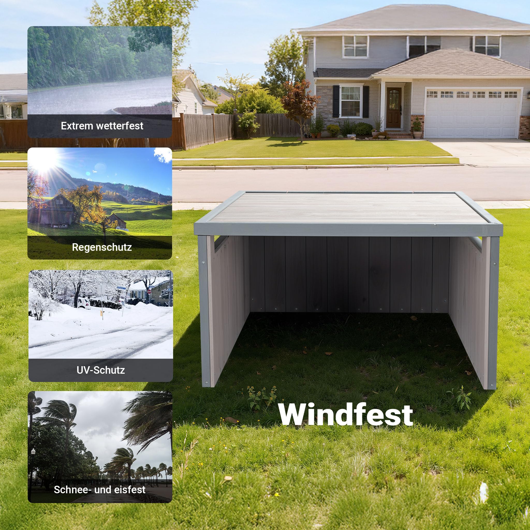Wiltec Garage de Robot Tondeuse – 800 x 700 x 380 mm – Couleur Grise – en Bois Massif et avec Toit Plat – Abri Carport de Jardinage Tonte de Gazon