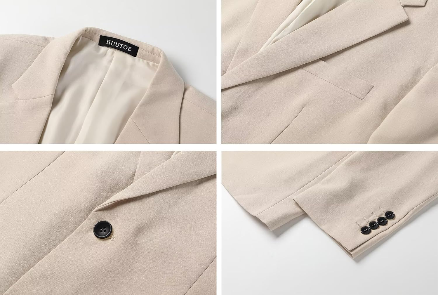 HUUTOE Men's Linen Suit 2 Piece Slim Fit, Beach Wedding Prom Party Groomsmen Suits, Linen Blazer and Pants Tuxedo Set - Image 3