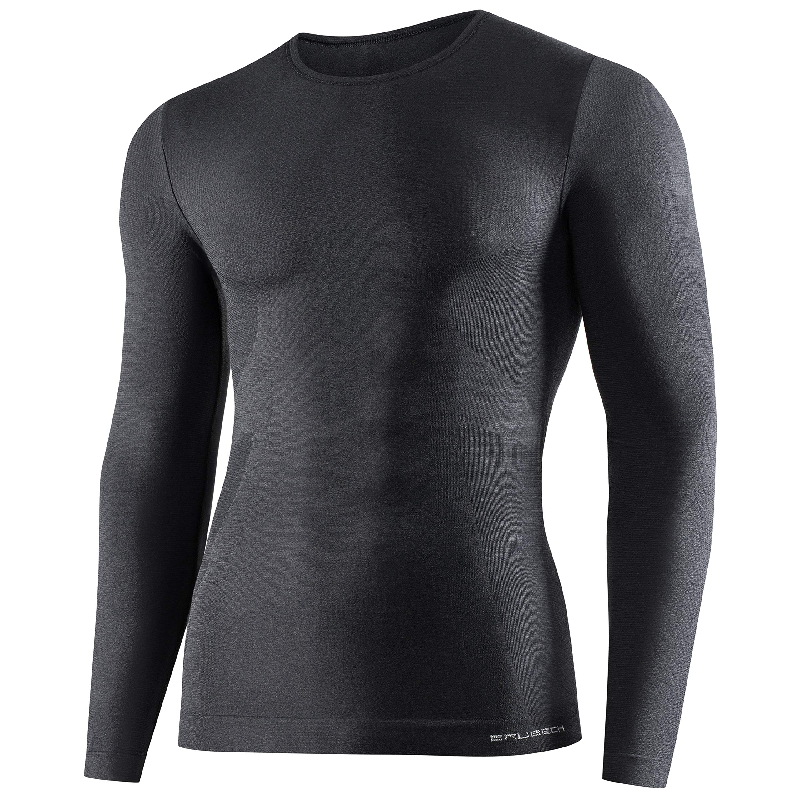 BRUBECK Camicia a Maniche Lunghe da Uomo | Maglietta Intima Funzionale | 41% Lana Merino | LS11600 | Grigio Scuro | L