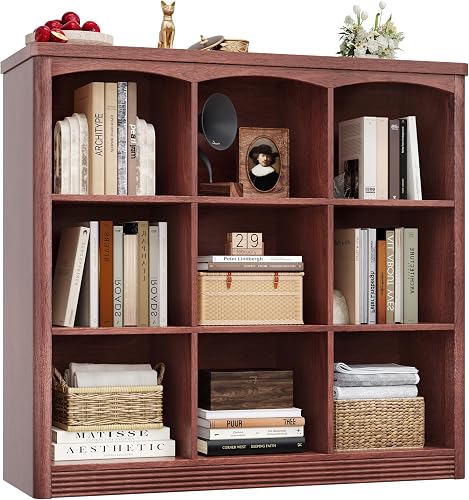 RECHHX Walnut Book Shelf, 9 Cube Storage Organizer, Wooden Bookcase Shelf