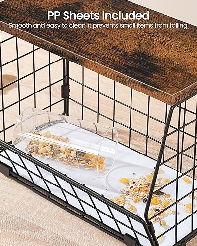 Miniatura 3 de Cesta de frutas de 2 niveles para cocina, cesta de alambre apilable con tapa de madera, cesta colgante con 4 ganchos para colgar plátanos, para